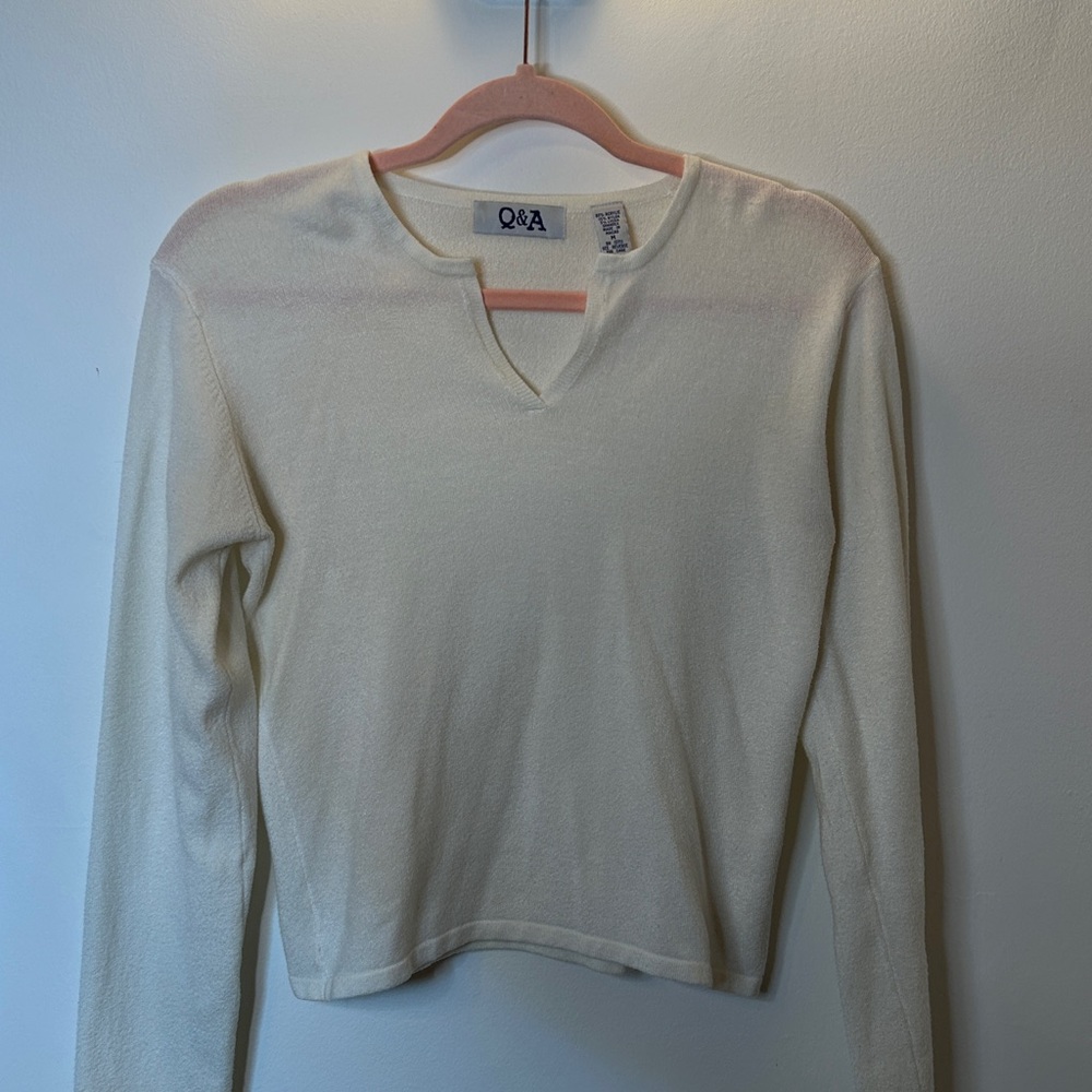 Q&A Cream V-Neck Sweater for Women